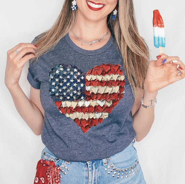 4th of July American Flag Painted Heart DTF Transfer, Custom DTF Transfer, Heat Transfers, DTF Transfer Ready To Press, #5960