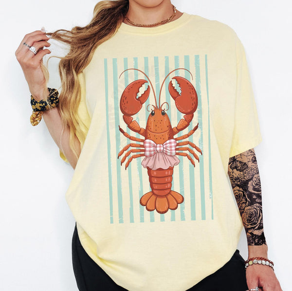 Preppy Cute Lobster Coquette Bow Summer DTF Transfer, Custom DTF Transfer, Heat Transfers, DTF Transfer Ready To Press, #6007