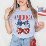 America 4th of July Coquette Bow Cherries DTF Transfer, Custom DTF Transfer, Heat Transfers, DTF Transfer Ready To Press, #5954