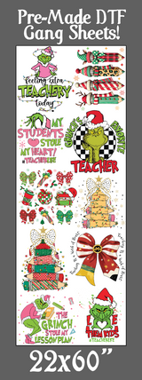 Pre-made Teacher Christmas Gang Sheet 22x60" DTF Transfers