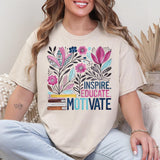 Inspire Educate Motivate Teacher Floral Boho DTF Transfer, Custom DTF Transfer, Heat Transfers, DTF Transfer Ready To Press, #5881