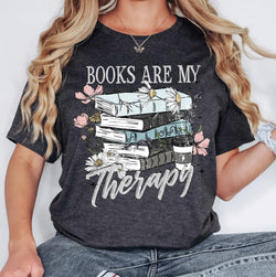 Books are my Therapy Floral Book Stack DTF Transfers, Custom DTF Transfer, Sublimation Transfers, DTF Transfers, Ready To Press, #5683